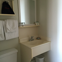 Yes, our bathrooms are small too. Only providing showers, our amenities include a hairdryer and organic hair and body products.